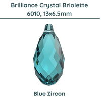 Brilliance 6010 Crystal Briolettes, Blue Zircon, 13x6.5mm - The Argus Collection
