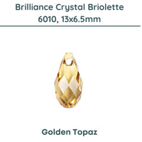 Brilliance 6010 Crystal Briolettes, Golden Topaz, 13x6.5mm - The Argus Collection