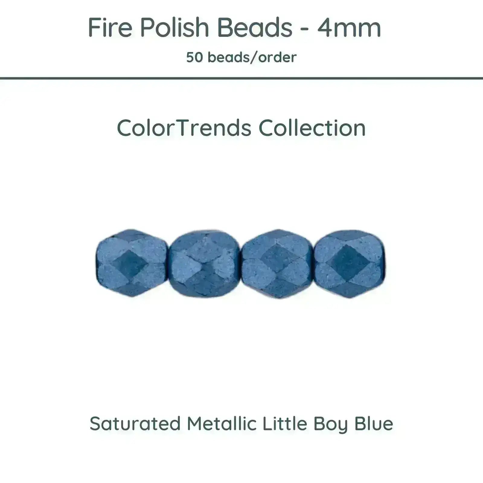 Fire Polish Beads, 4mm, Saturated Metallic Little Boy Blue, 50 pieces - The Argus Collection