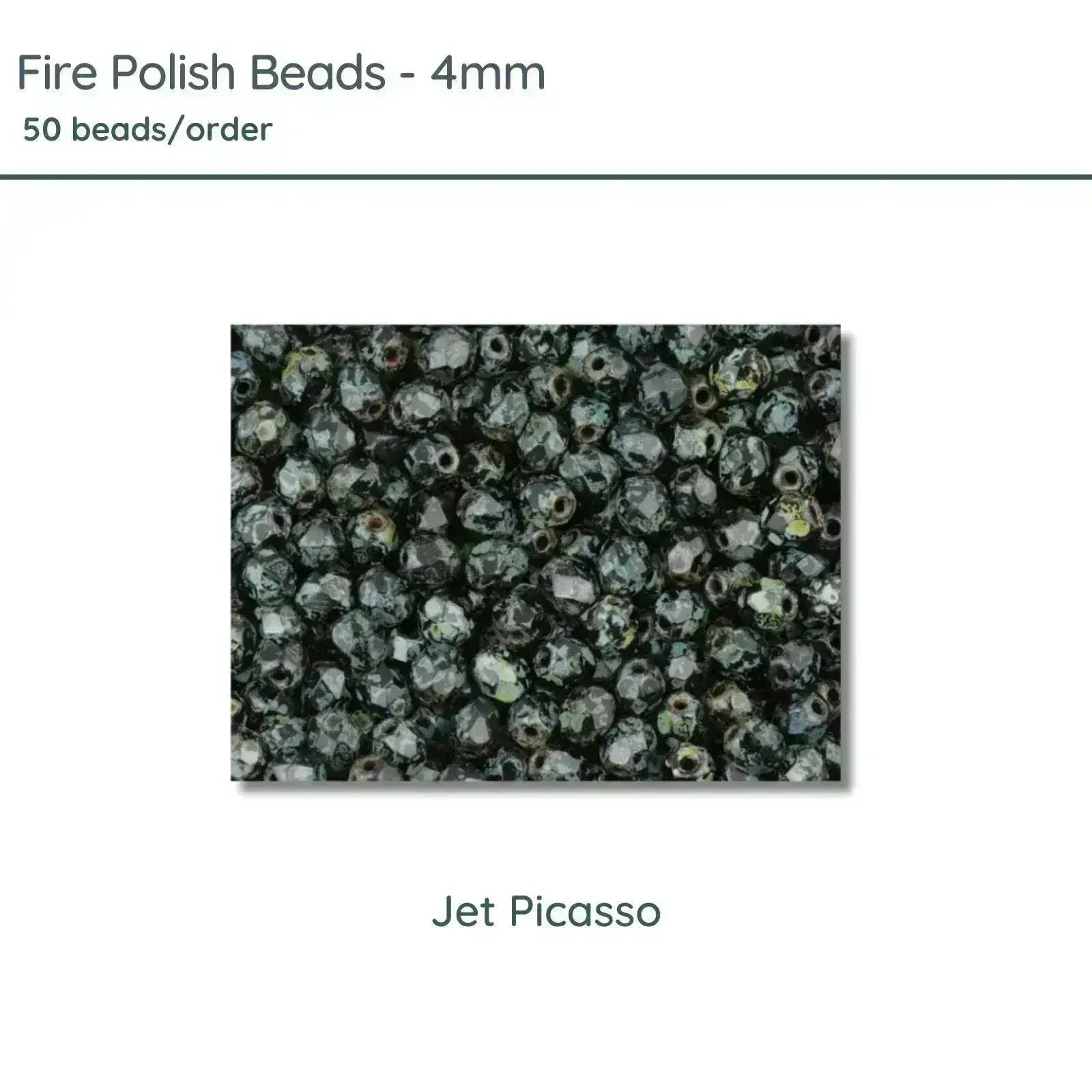 Fire Polish Beads, 4mm, Jet Picasso, 50 pieces - The Argus Collection