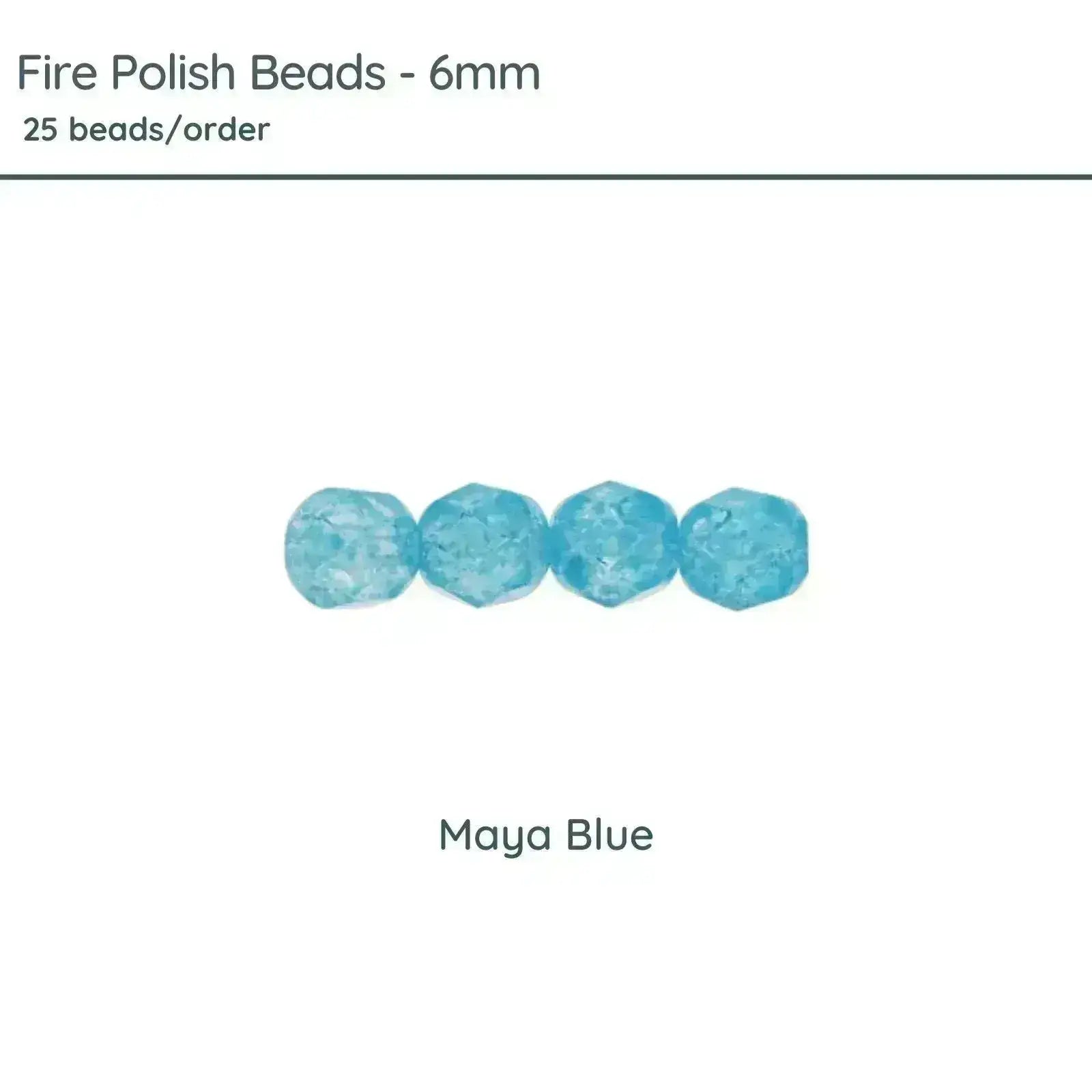 Fire Polish Beads, 6mm, Maya Blue, 25 pieces - The Argus Collection
