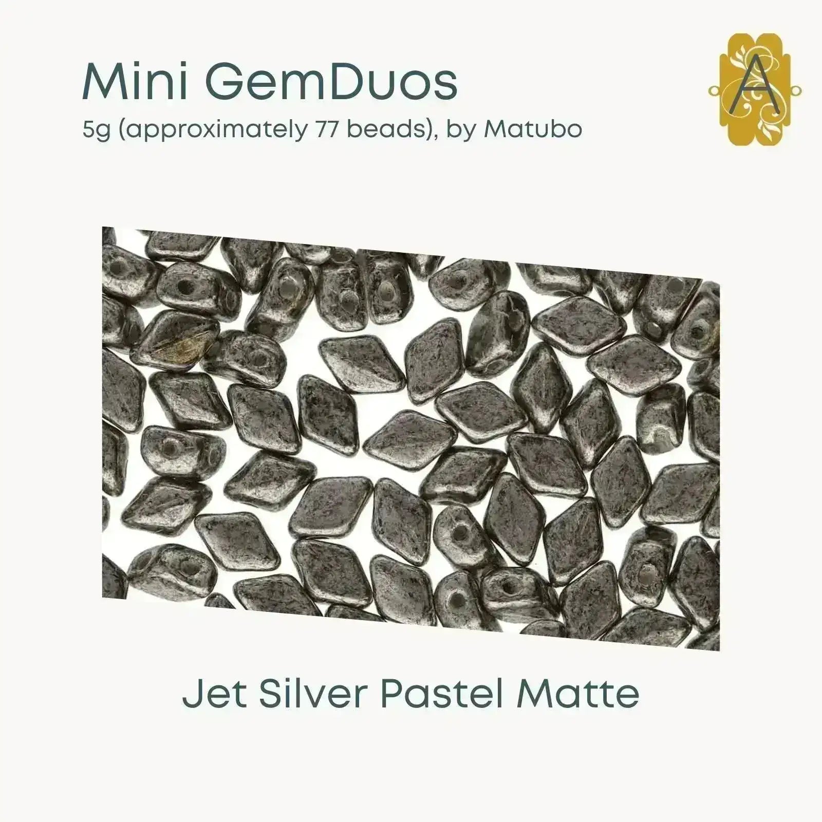 Mini Gemduo Beads, 5g., Jet Silver Pastel Matte - The Argus Collection