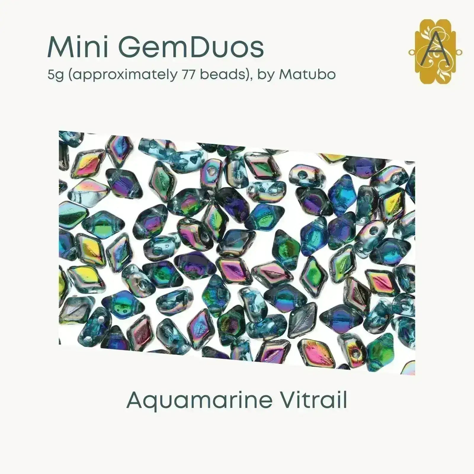 Mini Gemduo Beads, 5g., Aquamarine Vitrail - The Argus Collection