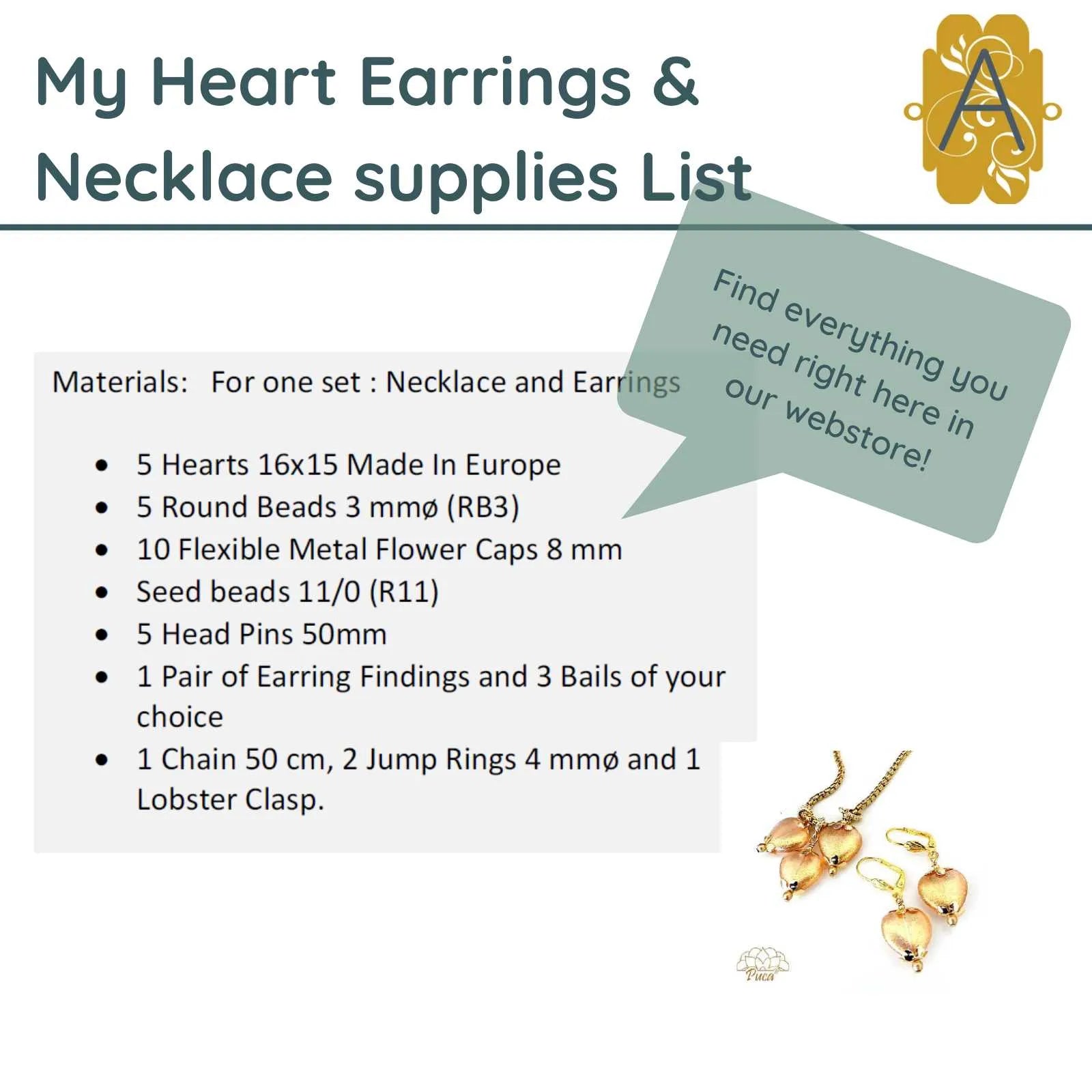 Material needed to make the My Heart Necklace and Earring Pattern - The Argus Collection