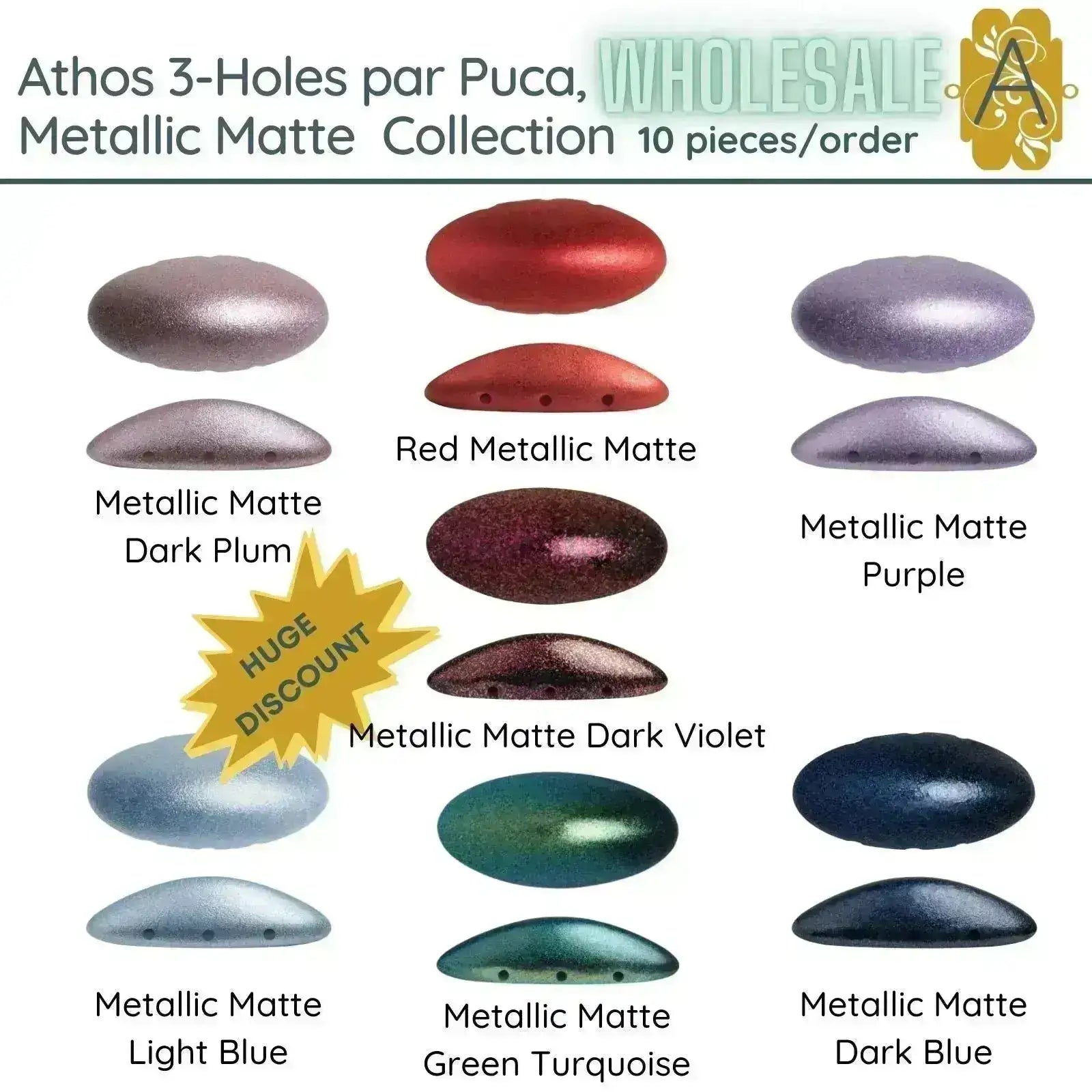 WHOLESALE! Athos 3-Holes par Puca, Metallic Matte Collection, 7 Colors - The Argus Collection