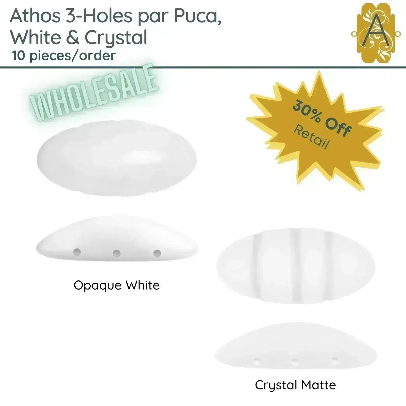 WHOLESALE! Athos 3-Holes par Puca, White & Crystal - The Argus Collection