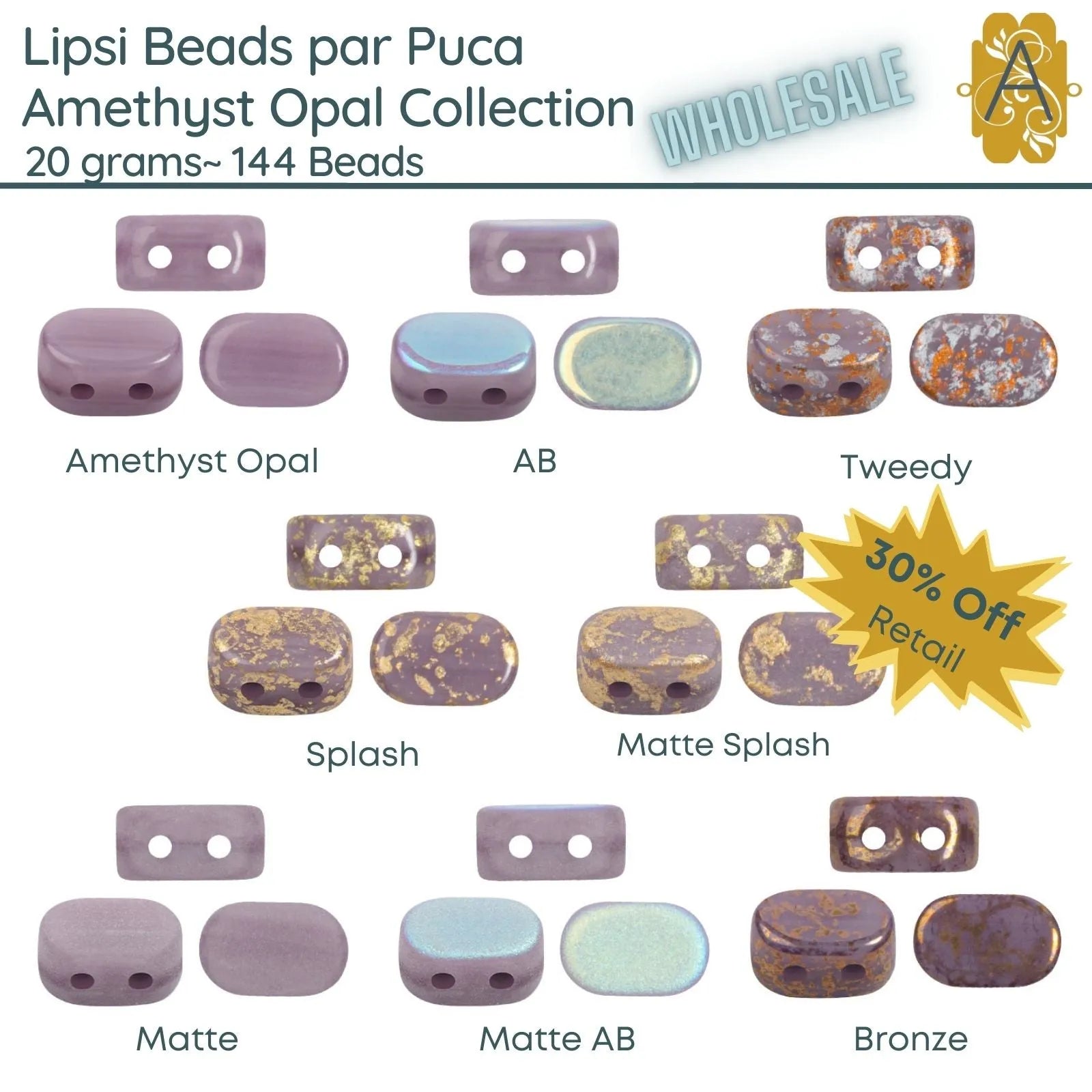 WHOLESALE, Lipsi par Puca, 20g, Amethyst Opal Collection, 8 Finishes - The Argus Collection