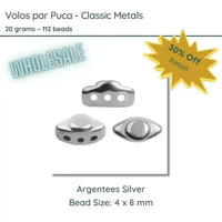 WHOLESALE. Volos Beads par Puca in Classic Metal Argentees Silver Color, 20 grams of beads. - The Argus Collection