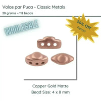 WHOLESALE. Volos Beads par Puca in Classic Metal  Copper Gold Matte Color, 20 grams of beads. - The Argus Collection