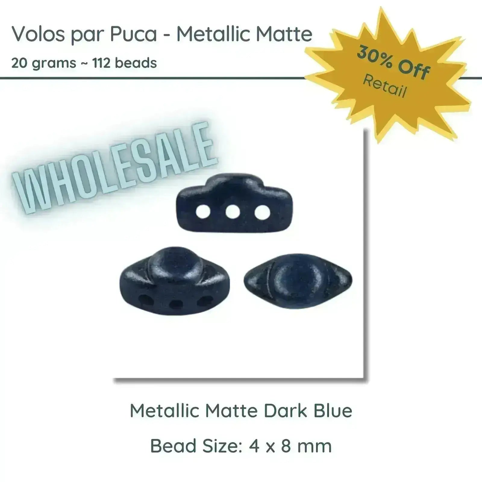 WHOLESALE Volos Beads par Puca in Metallic Matte Dark Blue - 20g - The Argus Collection
