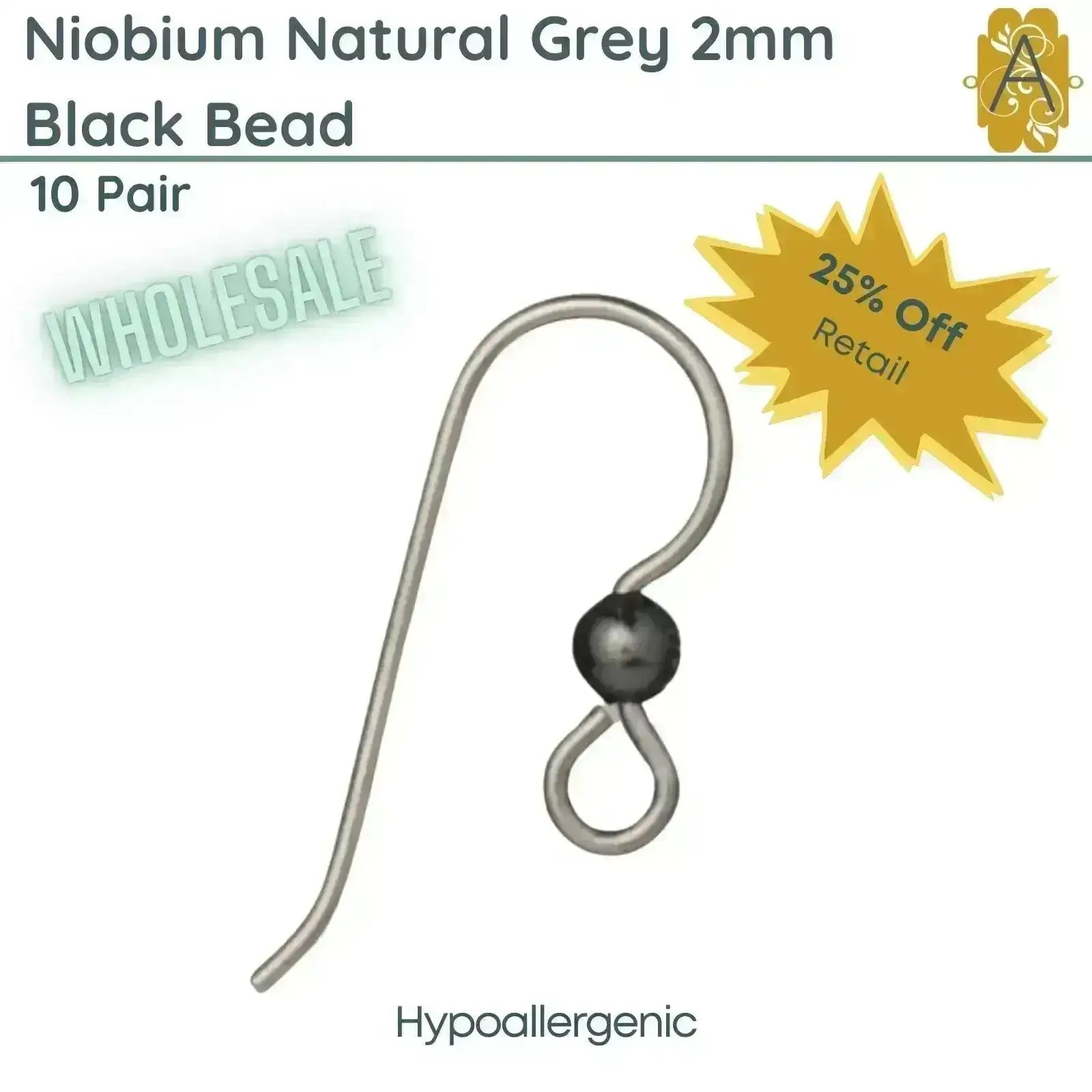 WHOLESALE! Niobium Earring Wires, Natural Grey with Black Bead - The Argus Collection