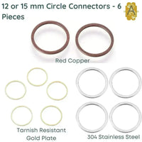 Circle Connectors, 12 or 15mm, 3 Finishes, 6 Pieces - The Argus Collection