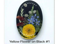 Yellow Flower on Black Resin Cabochons, Handmade with Dried Flowers - The Argus Collection