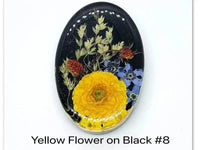 Yellow Flower on Black Resin Cabochons, Handmade with Dried Flowers - The Argus Collection
