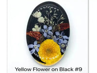 Yellow Flower on Black Resin Cabochons, Handmade with Dried Flowers - The Argus Collection