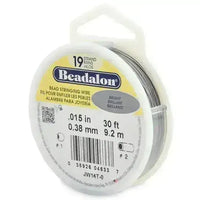 19 Strand, .015" Beadalon Stringing Wire, 15 & 30 ft. Gold, Silver, Black, Bronze, Satin Gold, Satin Silver, Bright - ArgusCollection