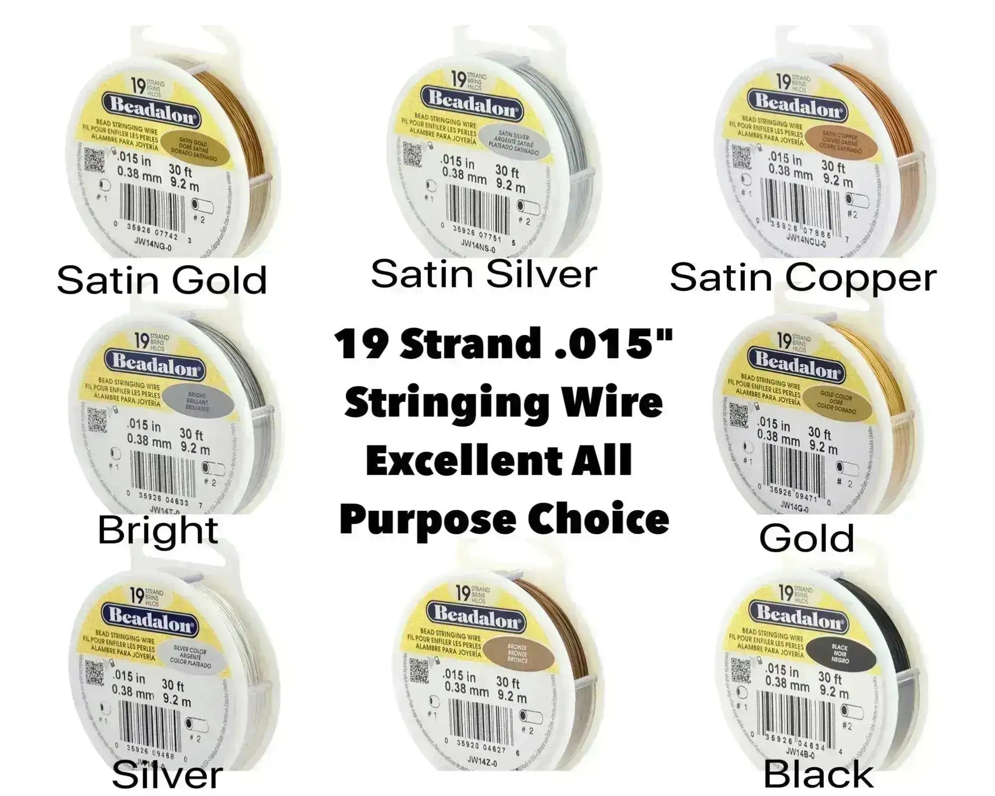 19 Strand, .015" Beadalon Stringing Wire, 15 & 30 ft. Gold, Silver, Black, Bronze, Satin Gold, Satin Silver, Bright - ArgusCollection