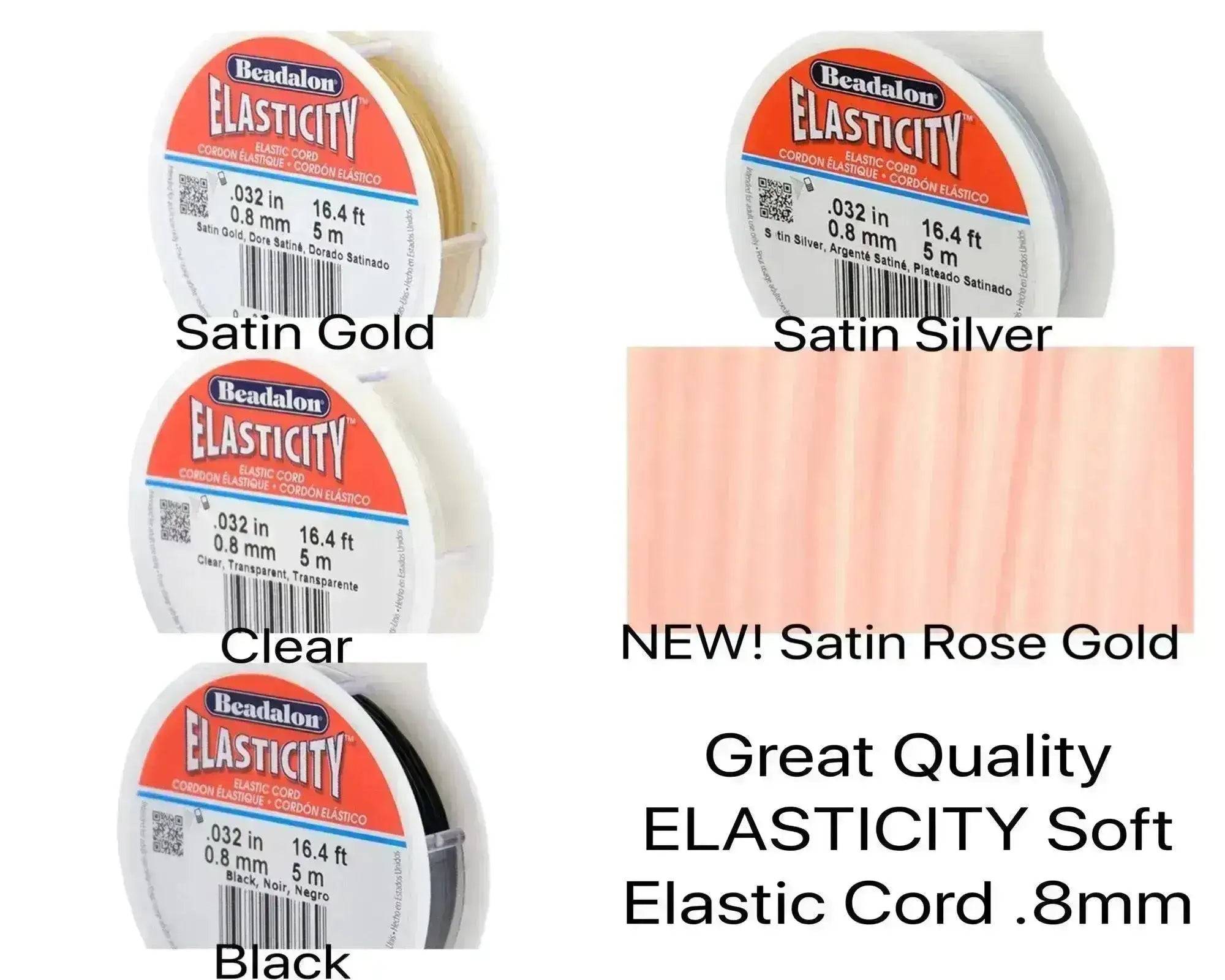 Elasticity, .8mm Elastic Stretch Cord, 4 Colors - The Argus Collection