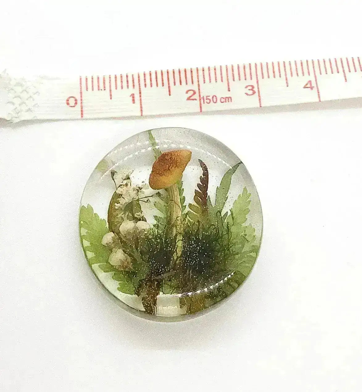 Mushroom Soliloquy Resin Cabochons, 28mm, Handmade with Dried Flowers - The Argus Collection