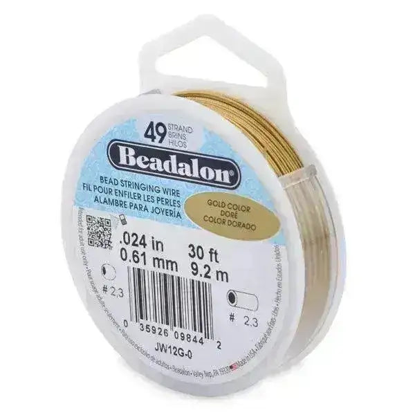 49 Strand, .024" Bead Stringing Wire, Beadalon, Bright or Gold, 10 or 30 Feet - ArgusCollection