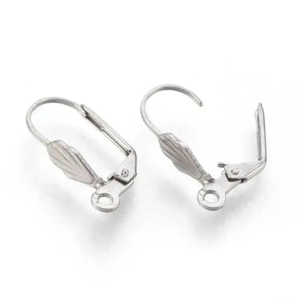Monaco 11, 304 Stainless Steel Leverback Earrings with Leaf Front in 2 Finishes - The Argus Collection
