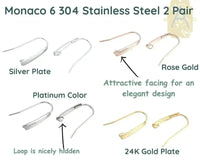 Monaco 6, 304 Stainless Steel Elegant Earring Wires in 4 Finishes - The Argus Collection