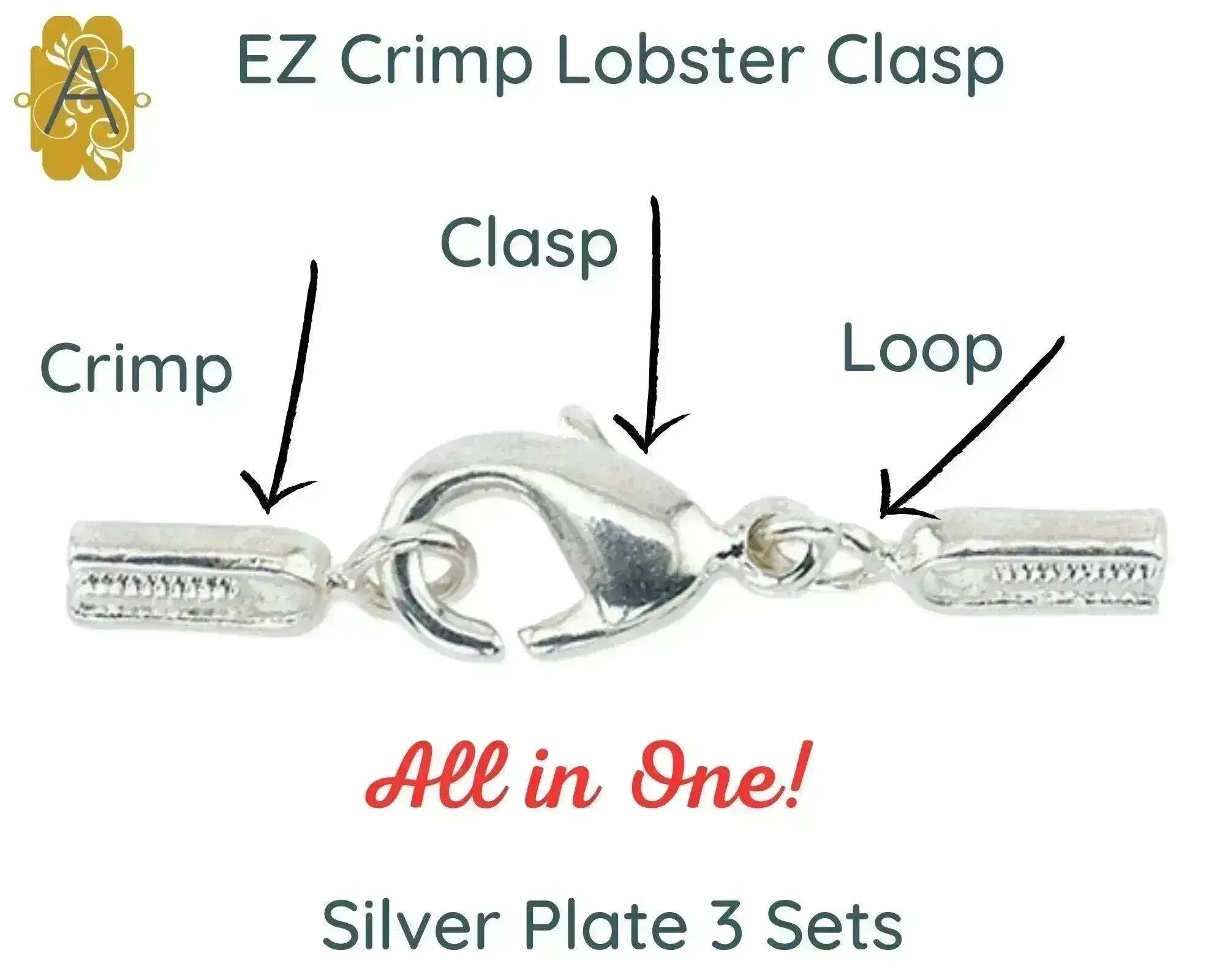 EZ-Crimp End and Lobster Clasp, 3 Sets, 2 Finishes - The Argus Collection