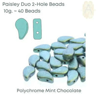 Paisleyduo 2-holed beads, 10g., Polychrome Collection, 5 Colors - The Argus Collection