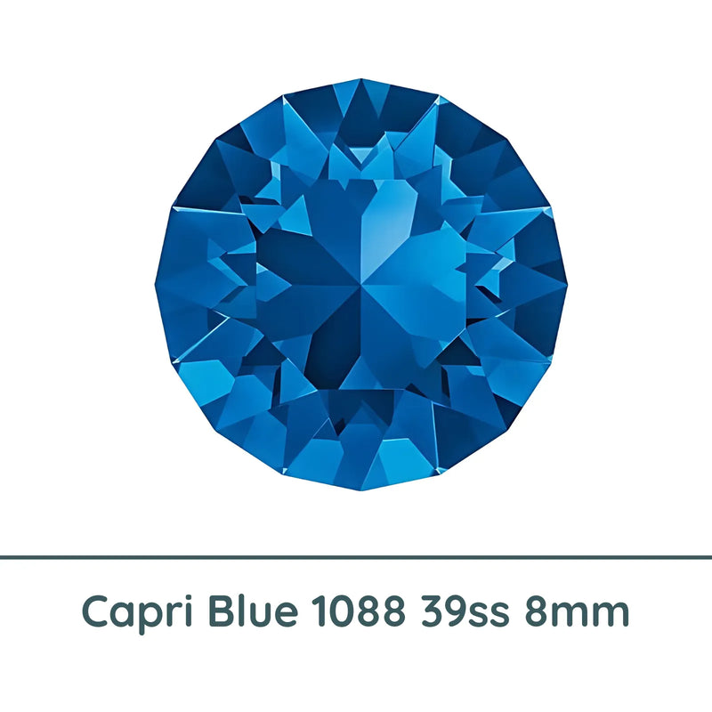 Crystal 1088 Chatons, 39ss, 8mm, Capri Blue by Brilliance (Austria), 2 Pcs. - The Argus Collection