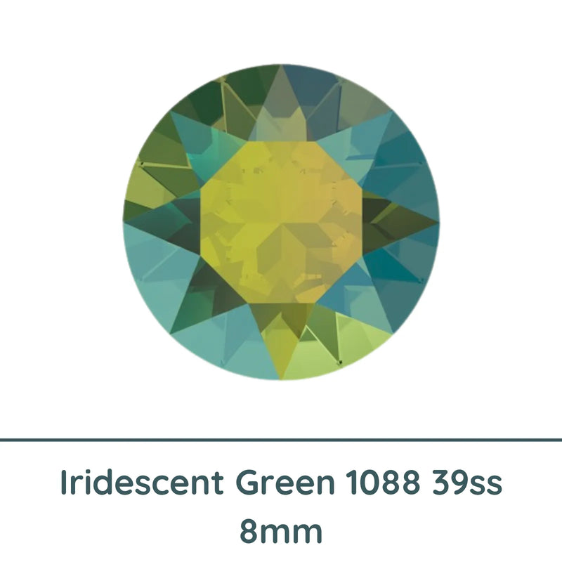 Crystal 1088 Chatons, 39ss, 8mm, Iridescent Green by Brilliance (Austria), 2 Pcs. - The Argus Collection