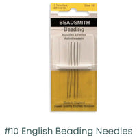 Pack of 4 Beadsmith size 10 English beading needles in clear and yellow packaging