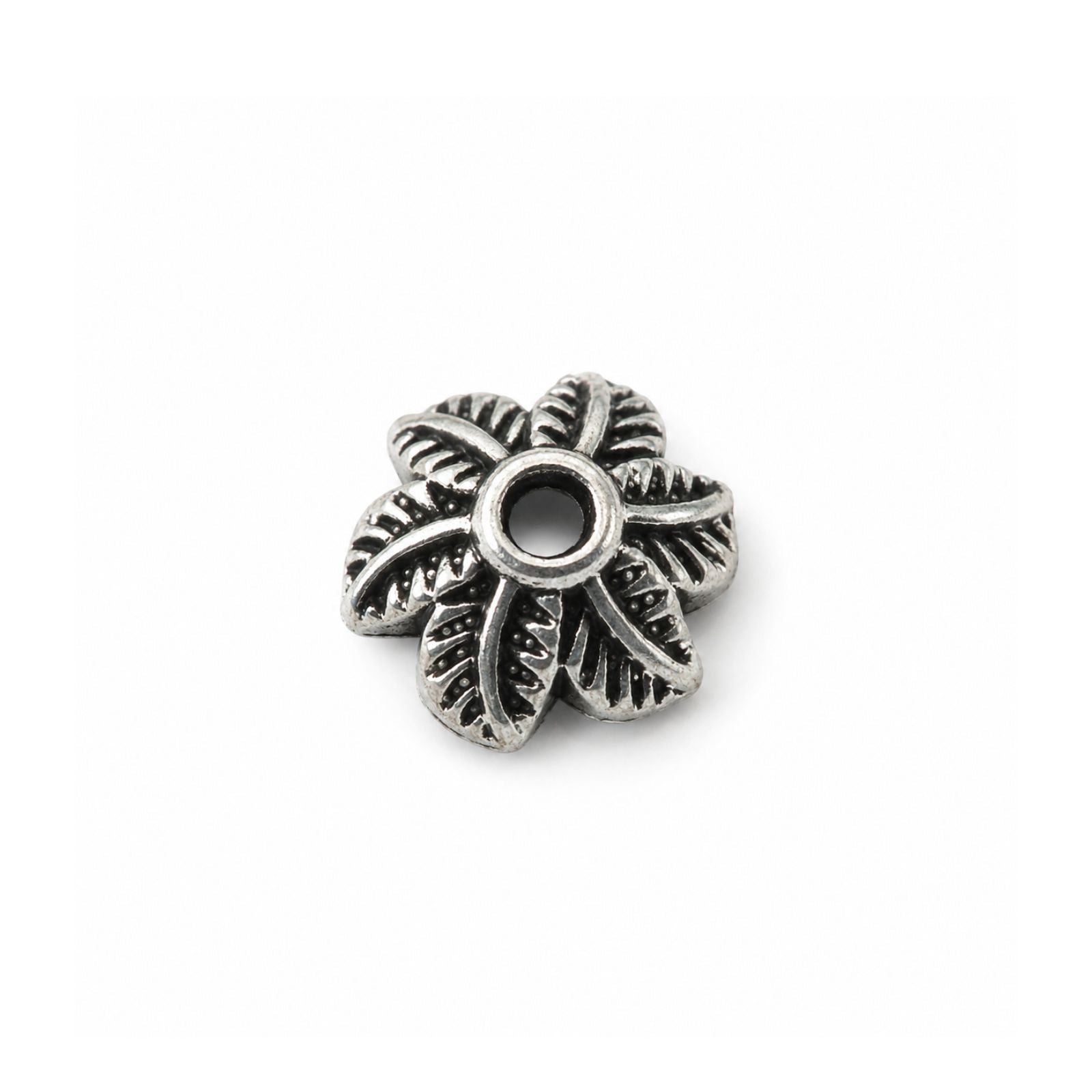 Fern Bead Caps, 11mm, Antique Silver Color, 6 pcs