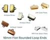 Rounded Ends with Loops for Leather or Cork, 10mm, 4 Finishes