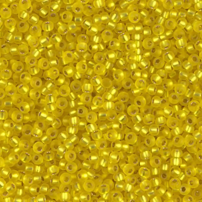 Miyuki 11/0 Seed Beads, 11-006F, Matte Silver Lined Yellow, 10g - The Argus Collection