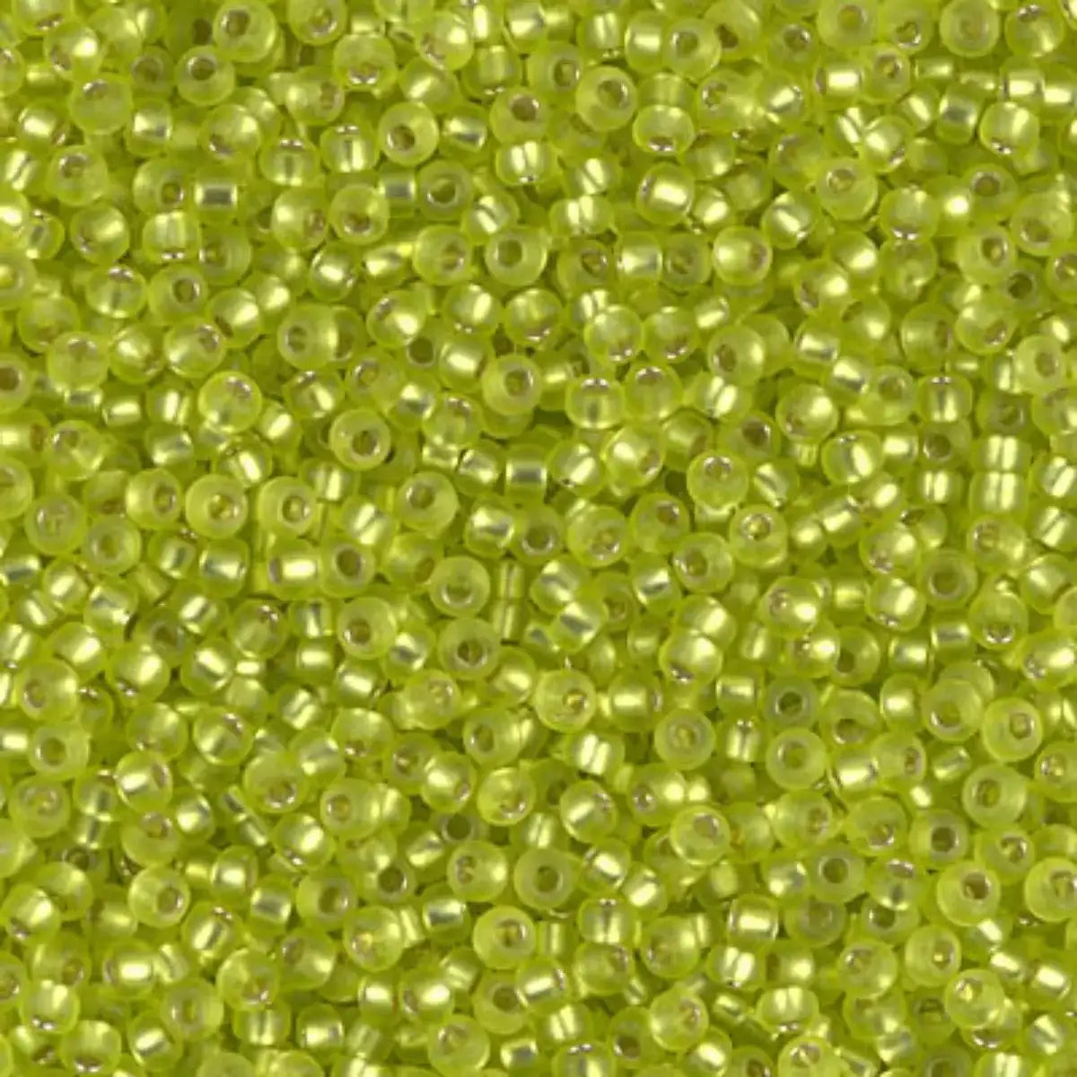 Miyuki 11/0 Seed Beads, 11-014F, Matte Silver Lined Chartreuse, 10g - The Argus Collection