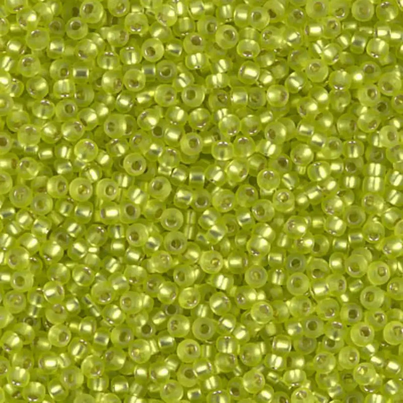 Miyuki 11/0 Seed Beads, 11-014F, Matte Silver Lined Chartreuse, 10g - The Argus Collection