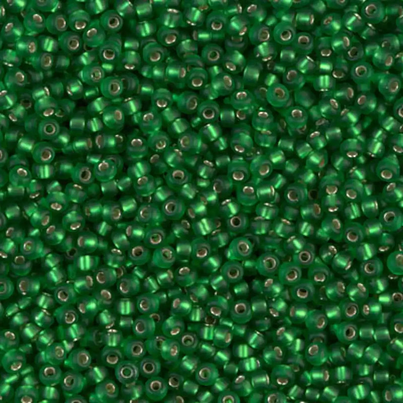 Miyuki 11/0 Seed Beads, 11-016F, Matte Silver Lined Green, 10g - The Argus Collection