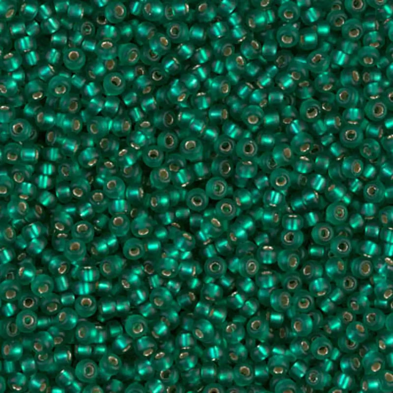 Miyuki 11/0 Seed Beads, 11-017F, Matte Silver Lined Emerald, 10g - The Argus Collection