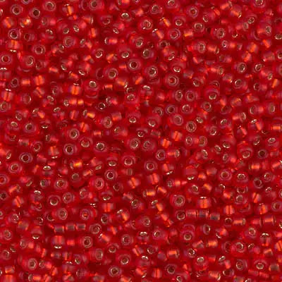 Miyuki 11/0 Seed Beads, 11-010F, Matte Silver Lined Flame Red, 10g - The Argus Collection