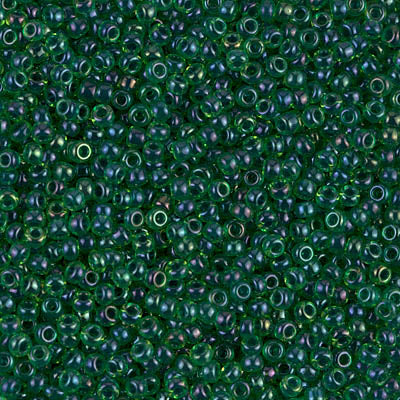 Miyuki 11/0 Seed Beads, 11-0332, Dark Blue Lined Green AB, 23g - The Argus Collection