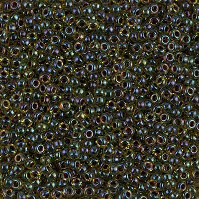 Miyuki 11/0 Seed Beads, 11-0335, Cranberry Lined Peridot AB, 23g - The Argus Collection