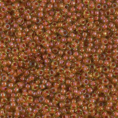 Miyuki 11/0 Seed Beads, 11-0345, Salmon Lined Peridot Luster, 23g - The Argus Collection