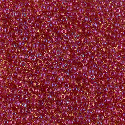 Miyuki 11/0 Seed Beads, 11-0363, Light Cranberry Lined Topaz Luster, 23g - The Argus Collection