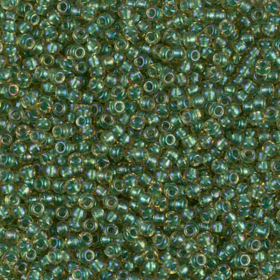 Miyuki 11/0 Seed Beads, 11-0375, Sparkling Green Lined Light Topaz Luster, 23g - The Argus Collection