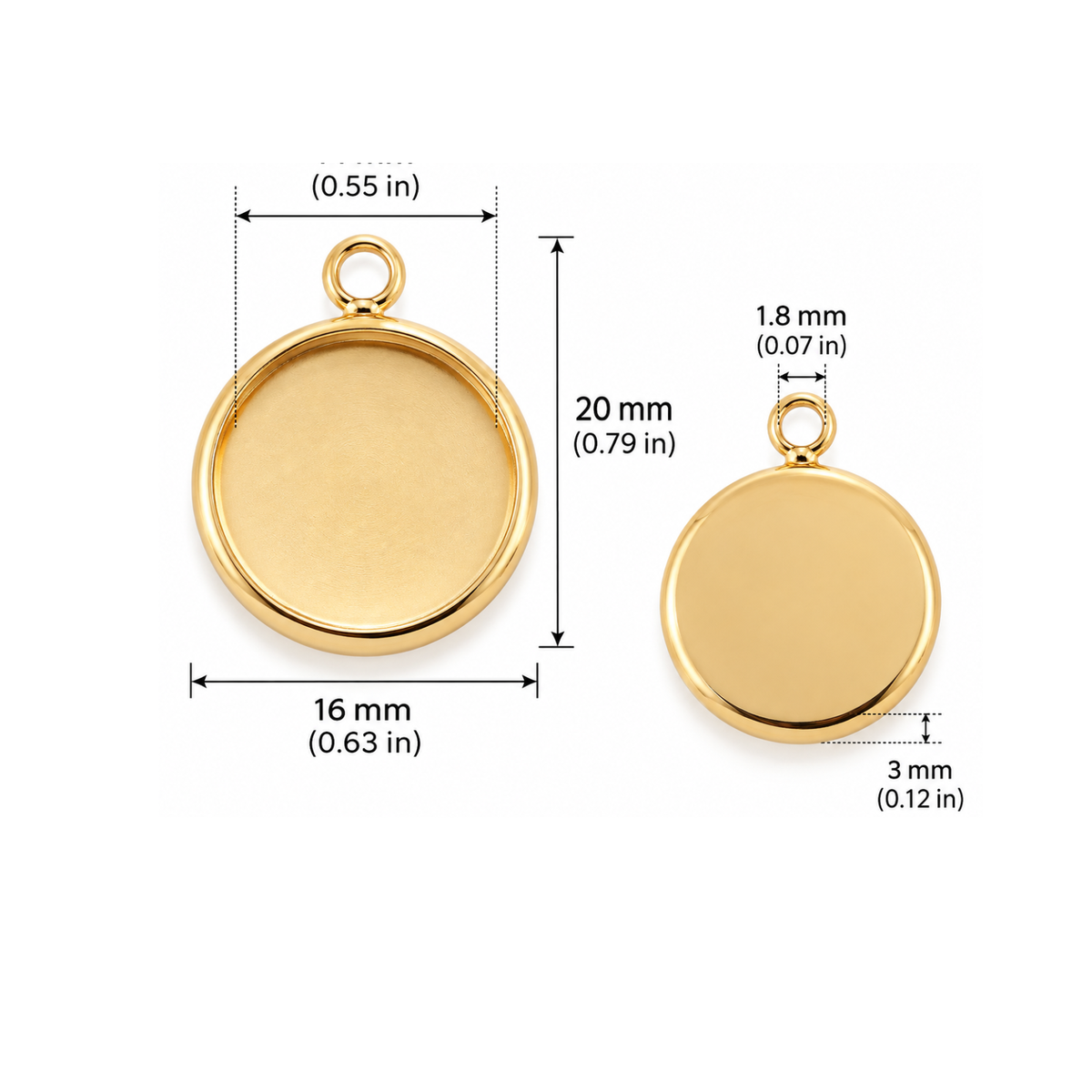 14mm round cabochon setting pendant dimensions and measurements