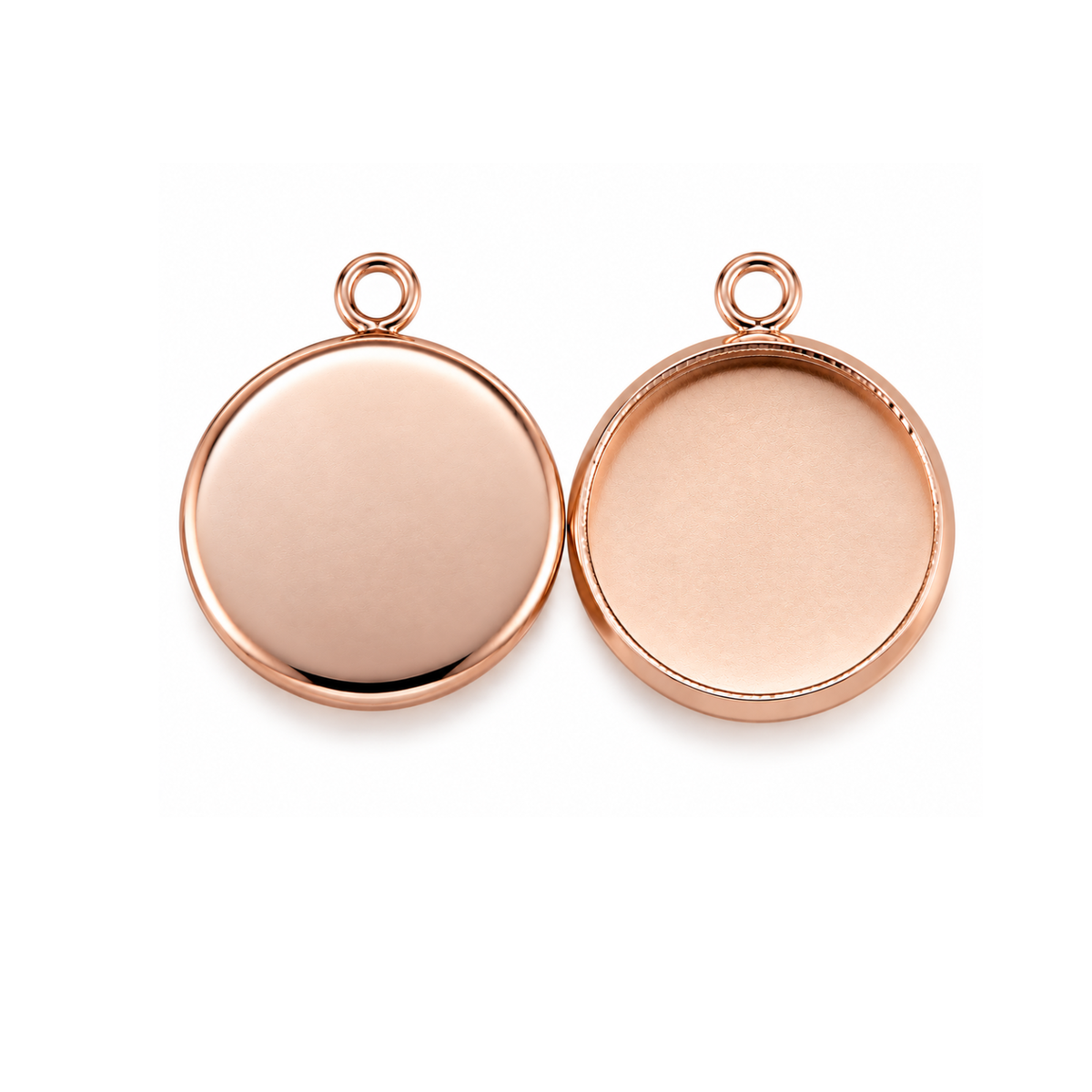 14mm rose gold round cabochon setting flatback bezel tray pendant