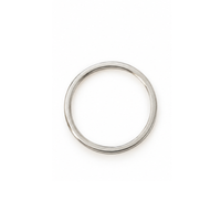 A minimalist, polished silver-toned metal band ring shown from a top-down perspective on a clean white background.