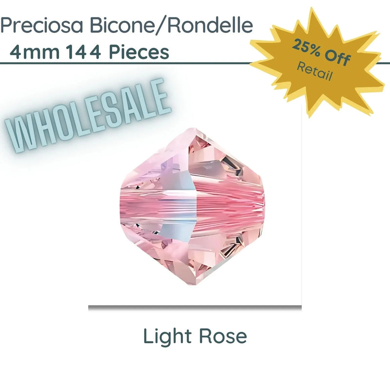 WHOLESALE Preciosa Bicones/Rondelle, 4mm, Light Rose - The Argus Collection