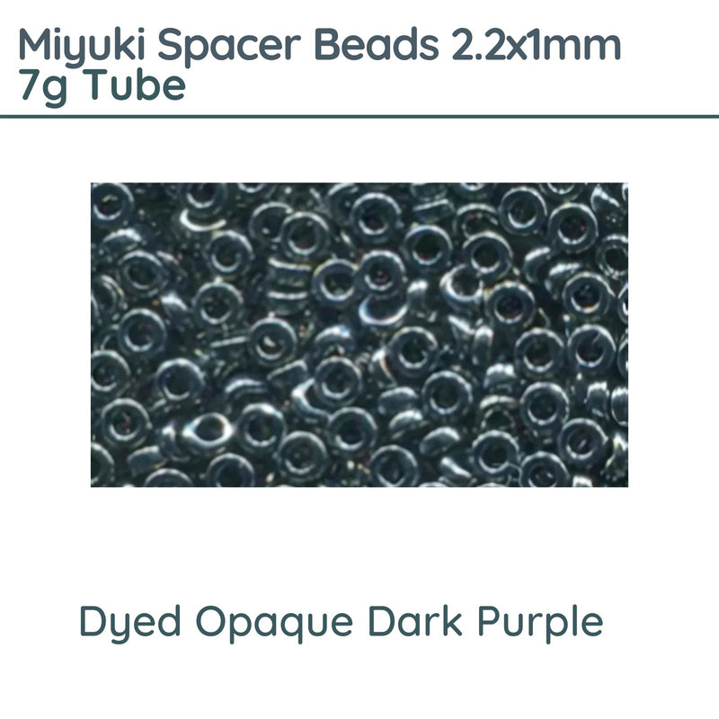 Miyuki Spacer Beads, 2.2x1mm, 7g Tube, Dyed Opaque Dark Purple - The Argus Collection