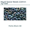 Miyuki Spacer Beads, 2.2x1mm, 7g Tube, Matte Black AB - The Argus Collection